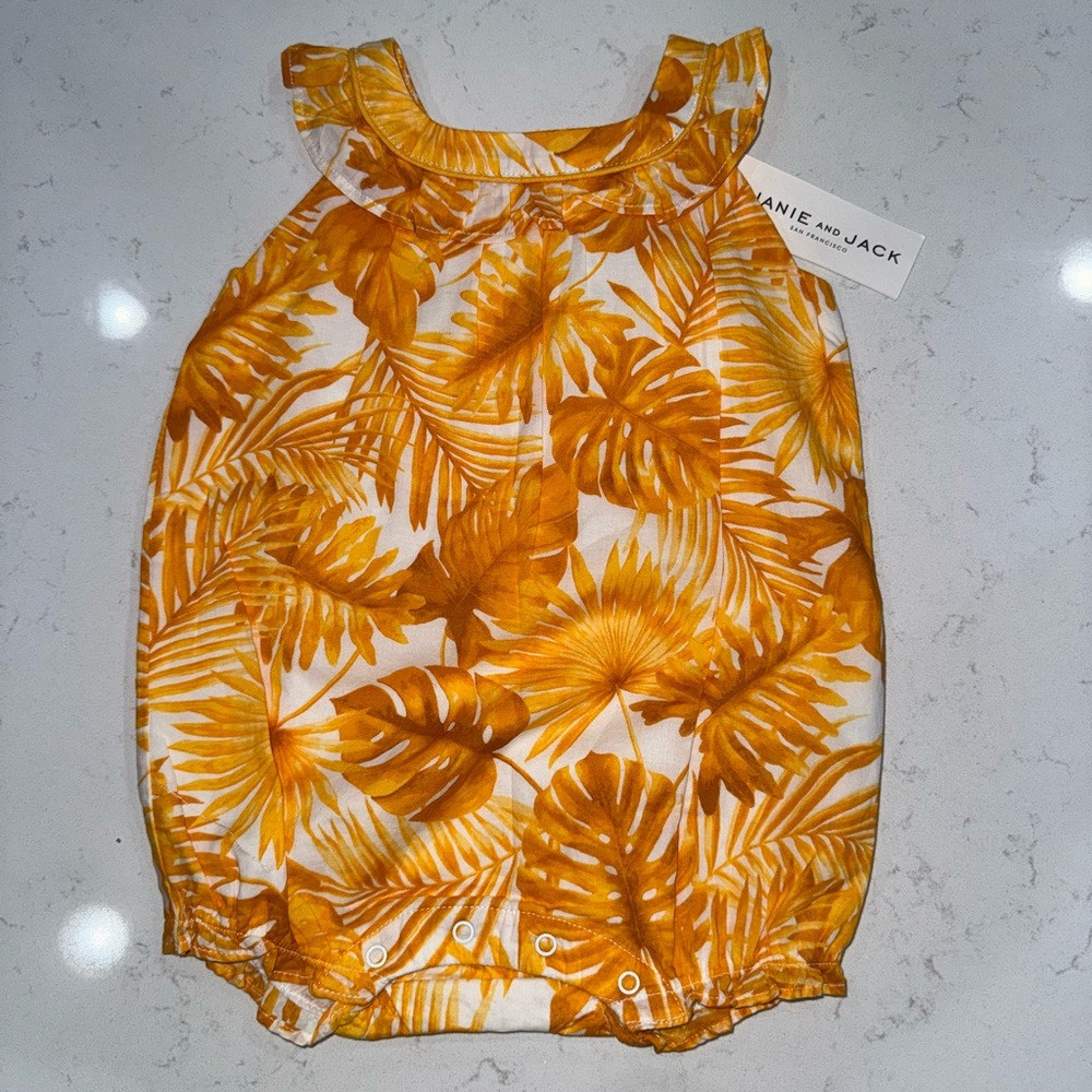 Janie and Jack Yellow Leaf Print Bodysuit